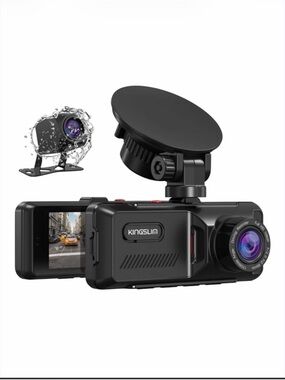 Black On-Dash Camera with Dual Wide-Angle Lenses and Night Vision